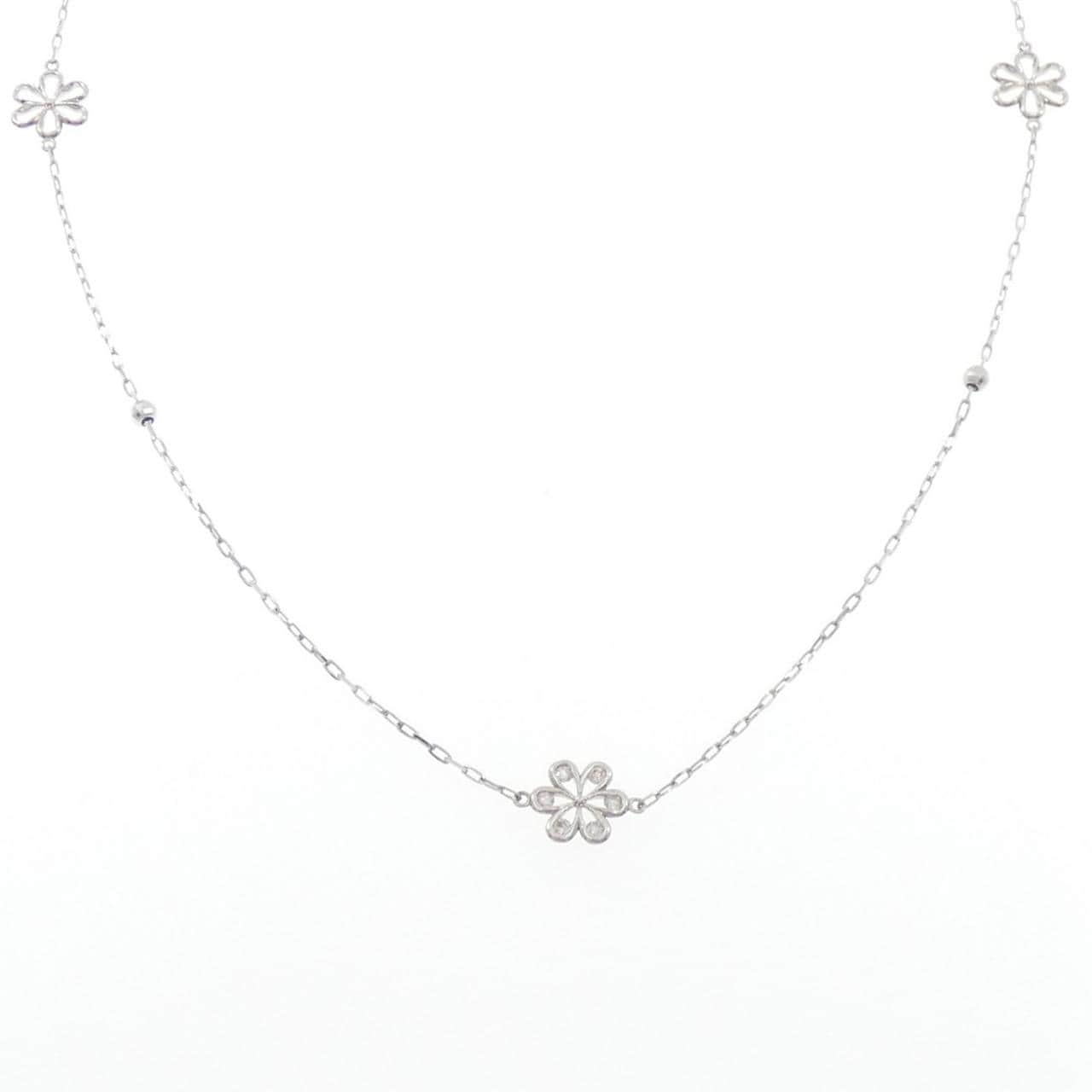 PT900/PT850 フラワー ダイヤモンド ネックレス