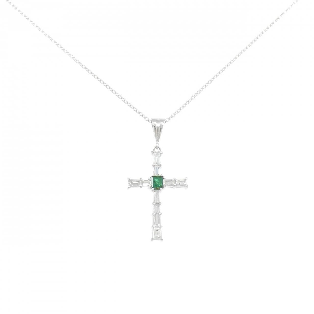 750WG/K18WG クロス エメラルド ネックレス