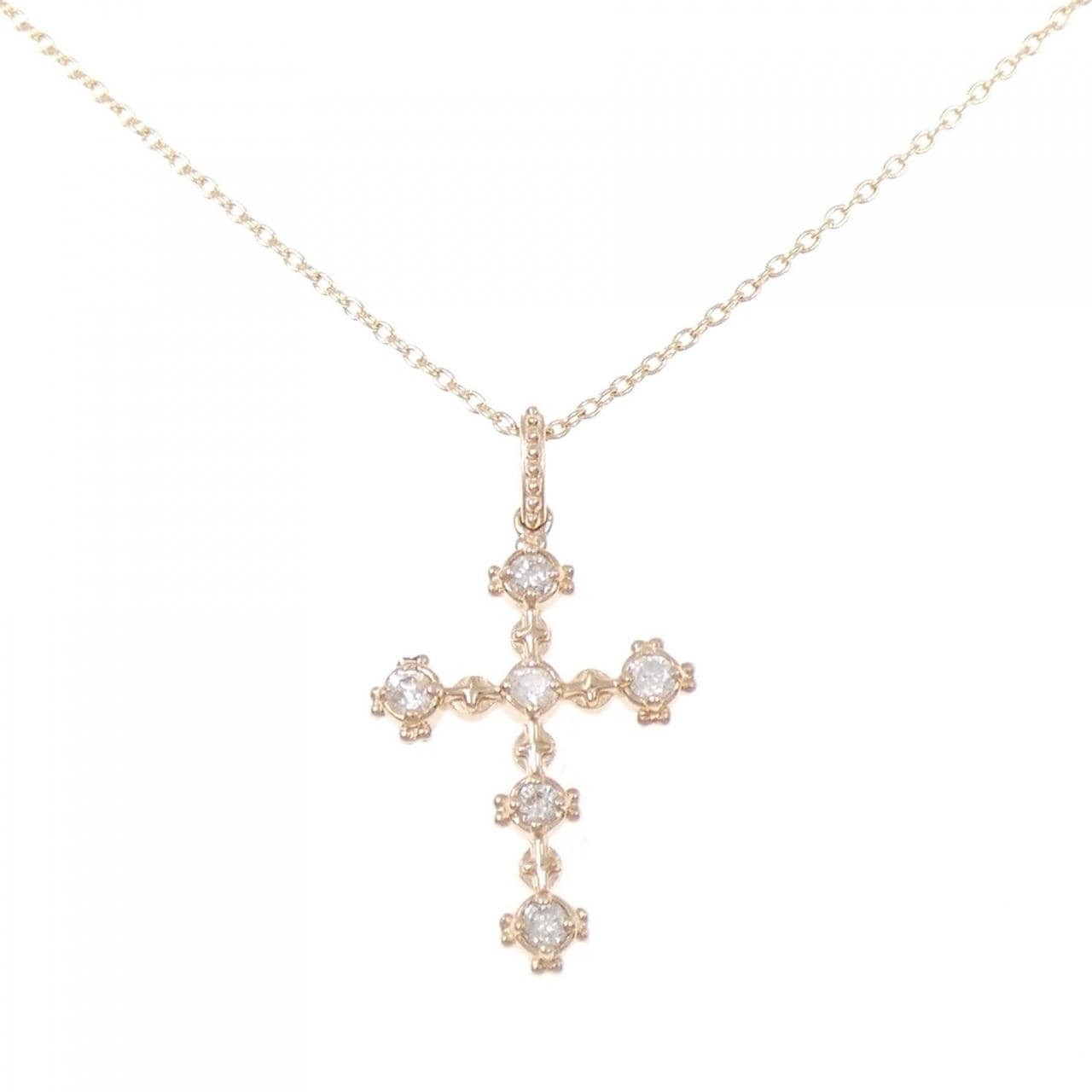 K10PG クロス ダイヤモンド ネックレス 0.15CT