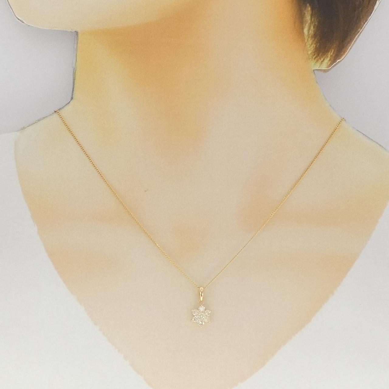 K18YG フラワー ダイヤモンド ネックレス