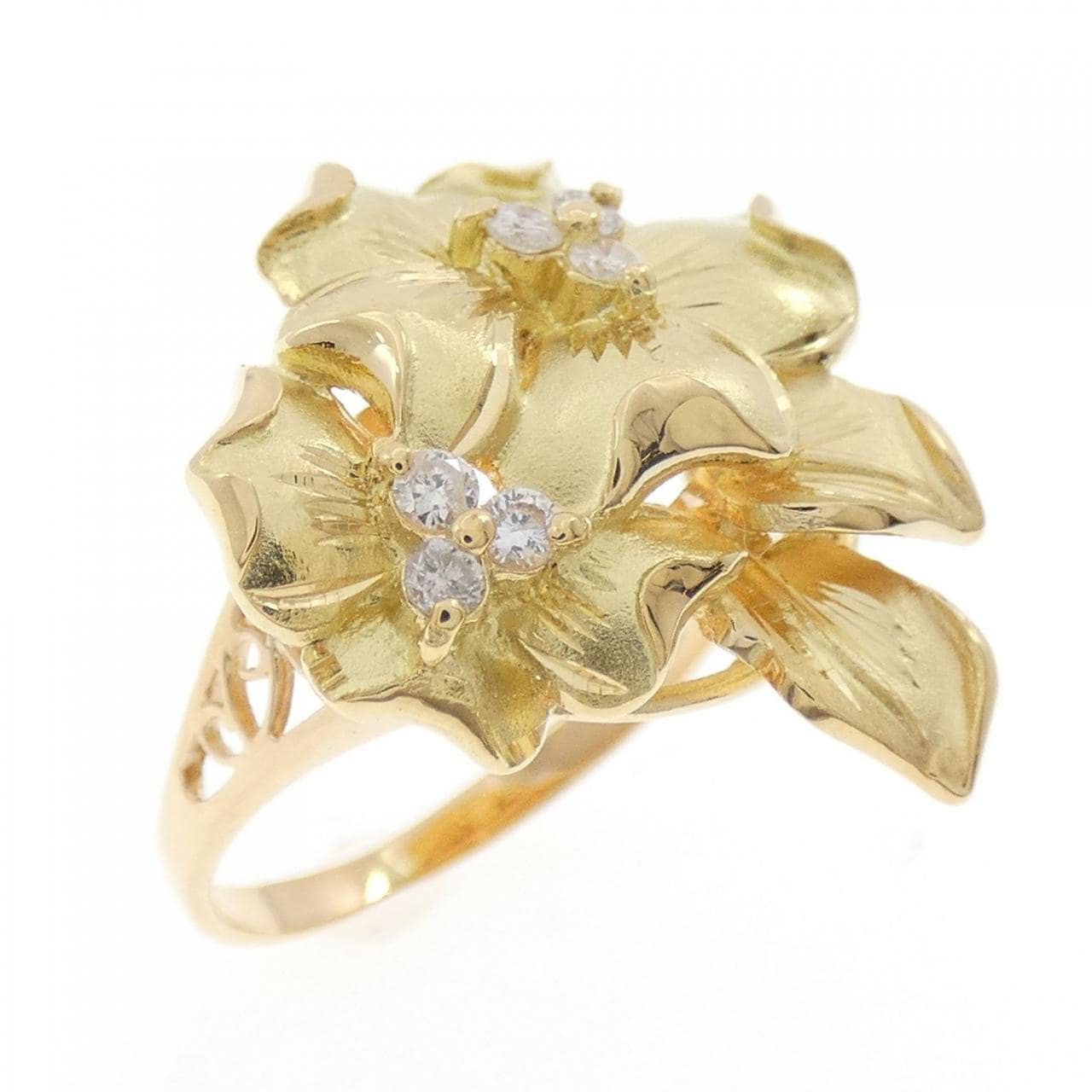K18YG/K18PG花朵鑽石戒指0.04克拉