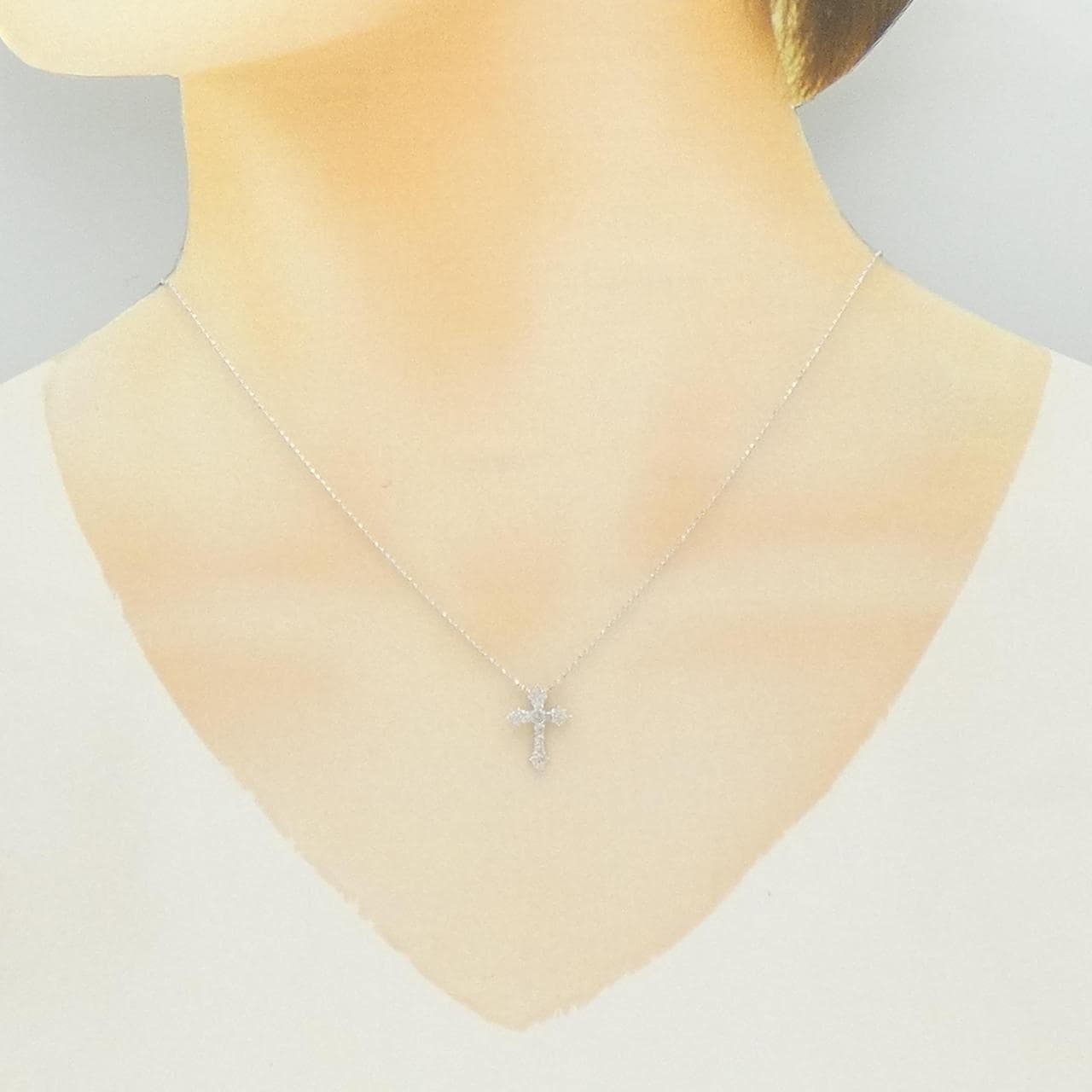 K18WG クロス ダイヤモンド ネックレス