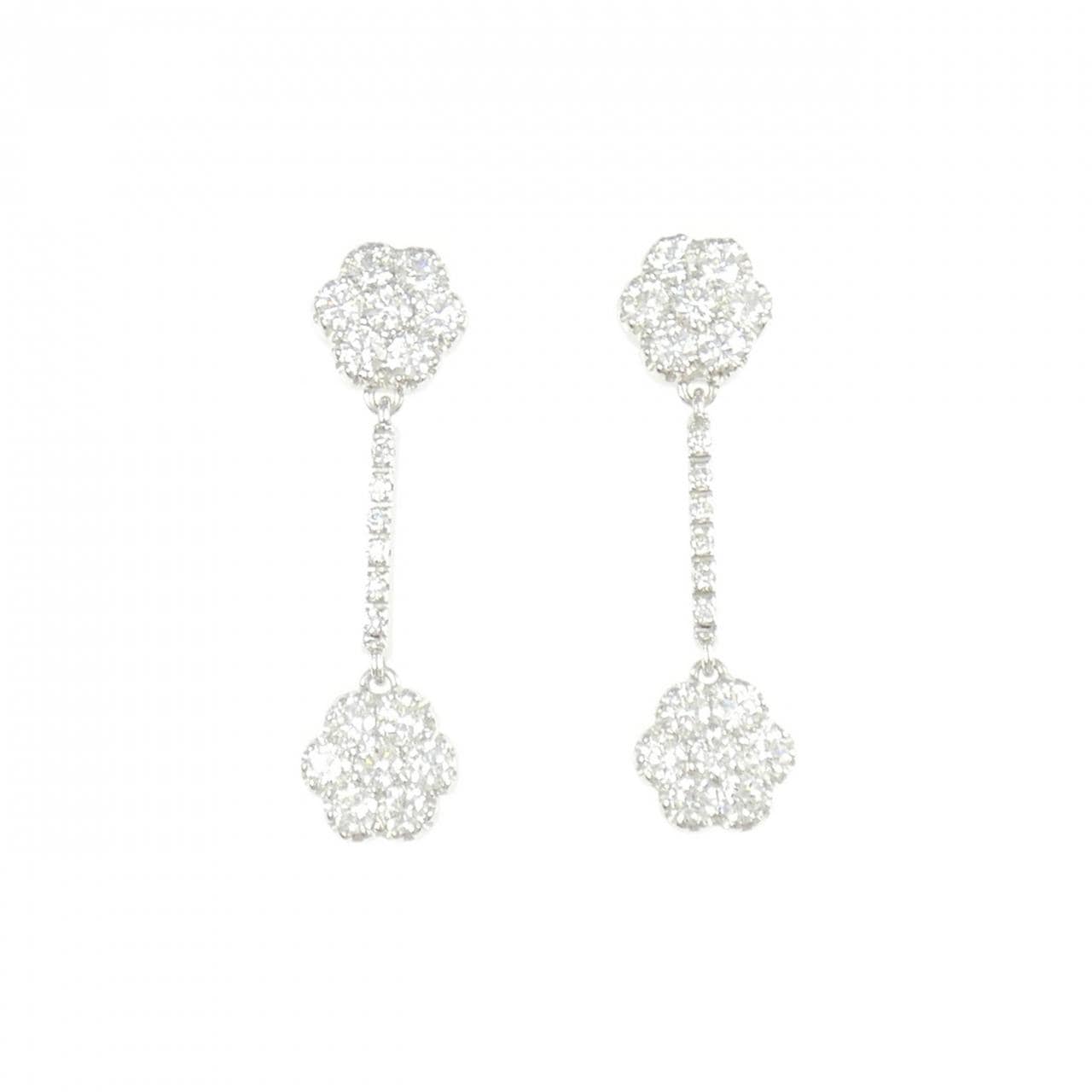 750WG フラワー ダイヤモンド ピアス 1.34CT