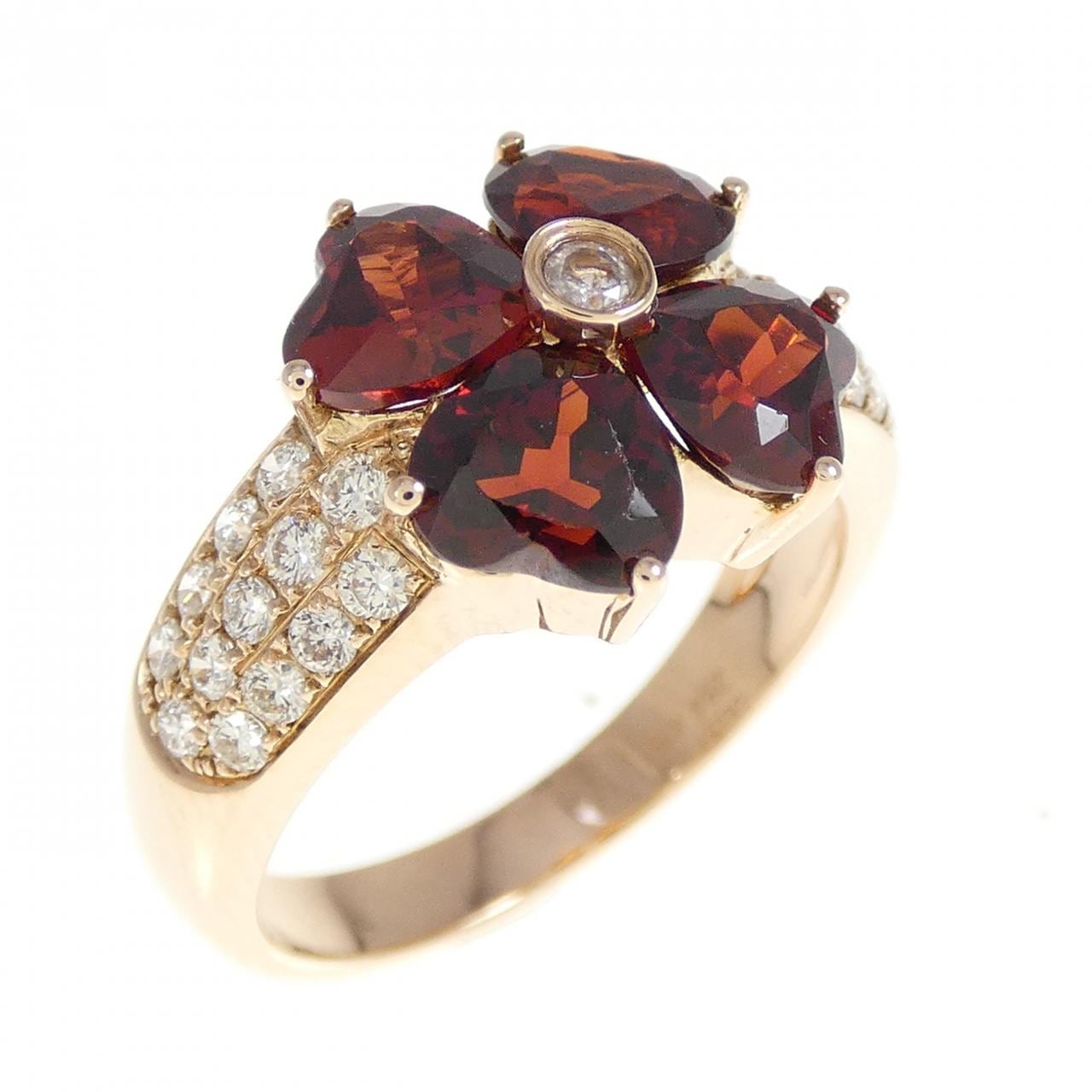 K18PG フラワー×ハート ガーネット リング 2.84CT