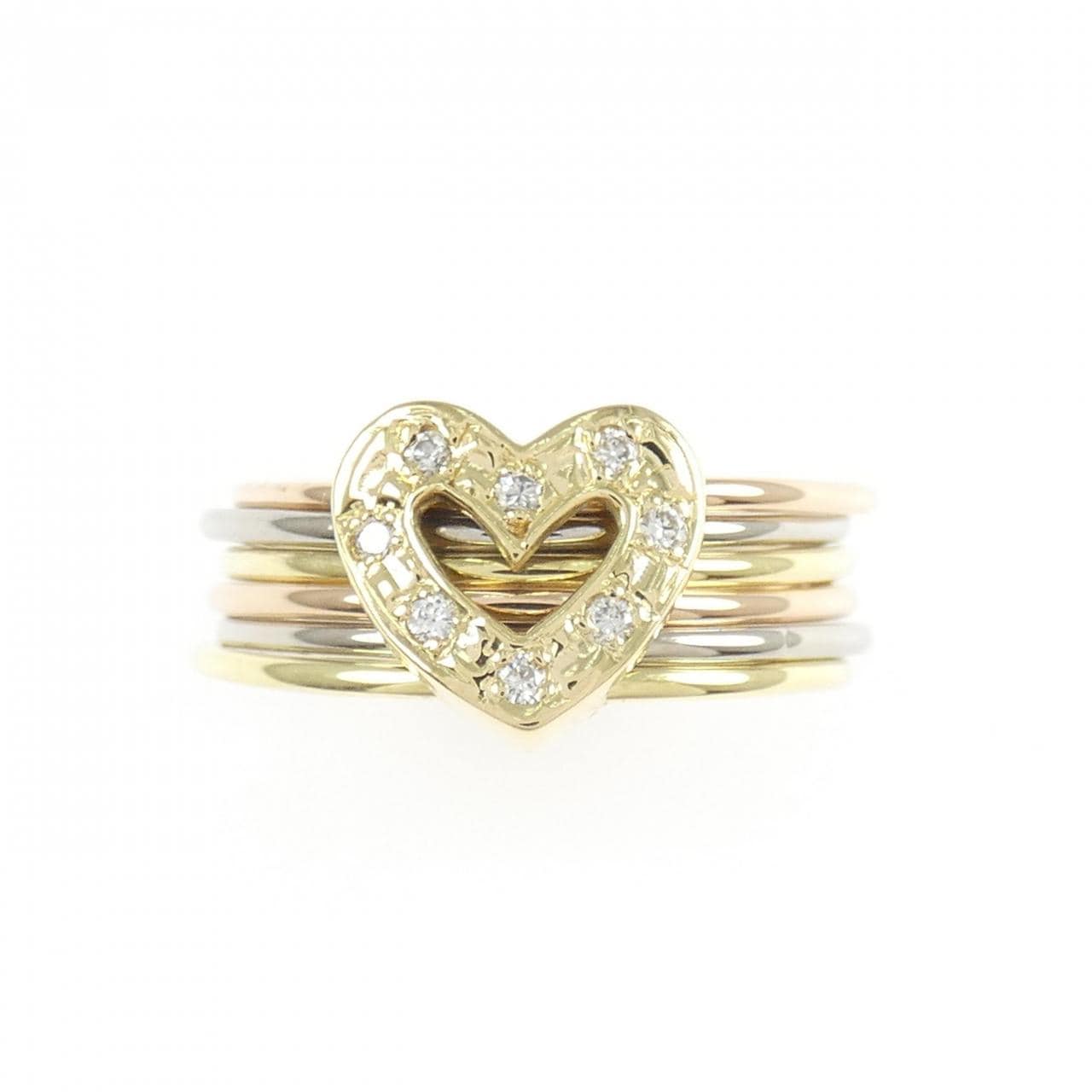 K18スリーカラー ハート ダイヤモンド リング 0.08CT