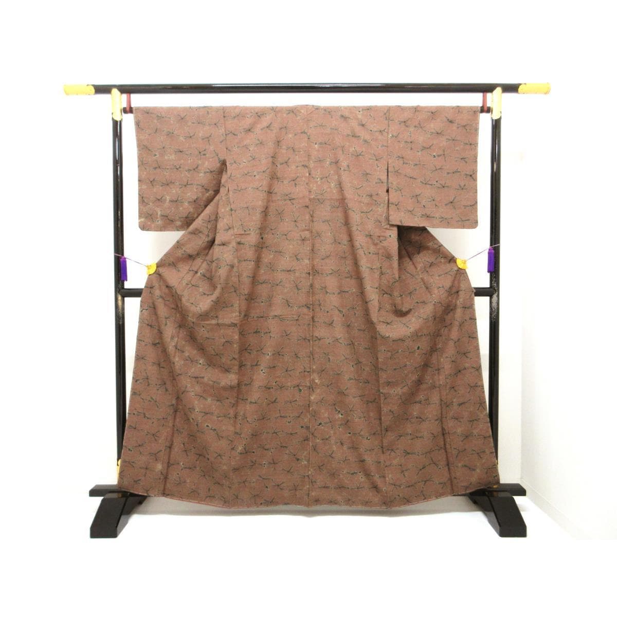 【未使用品】紬　六條ゆきやま紬　手ぐも絞り染　身幅２Ｌ寸【大嶋謙松】