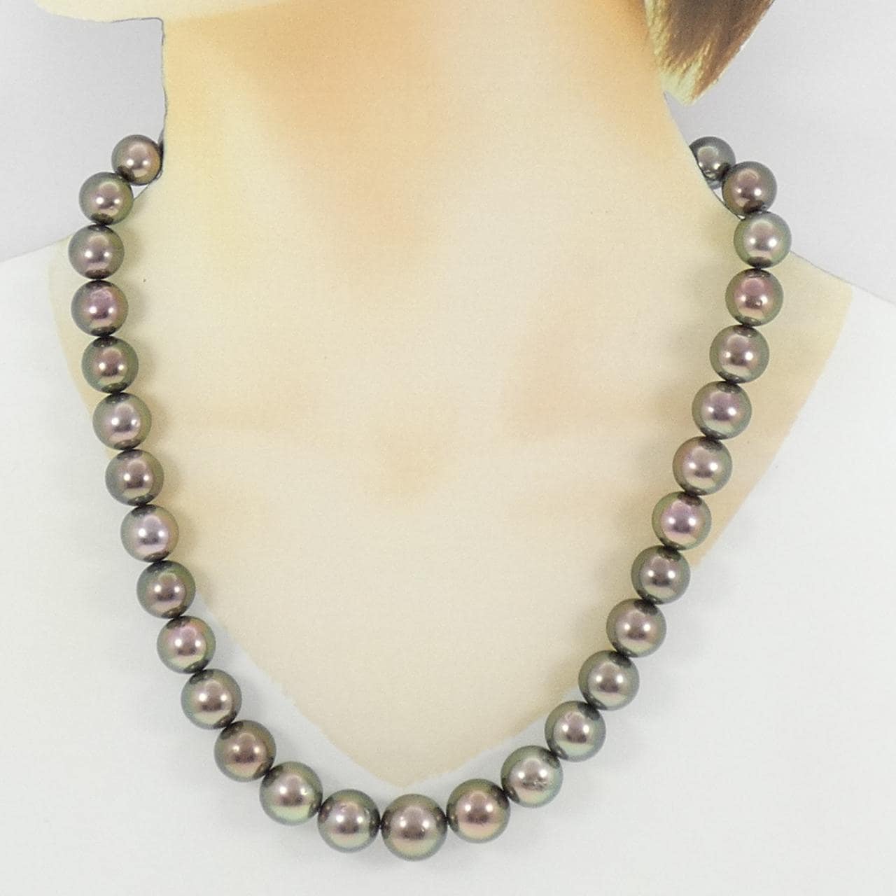 シルバー 黒蝶パール ネックレス 10-14mm