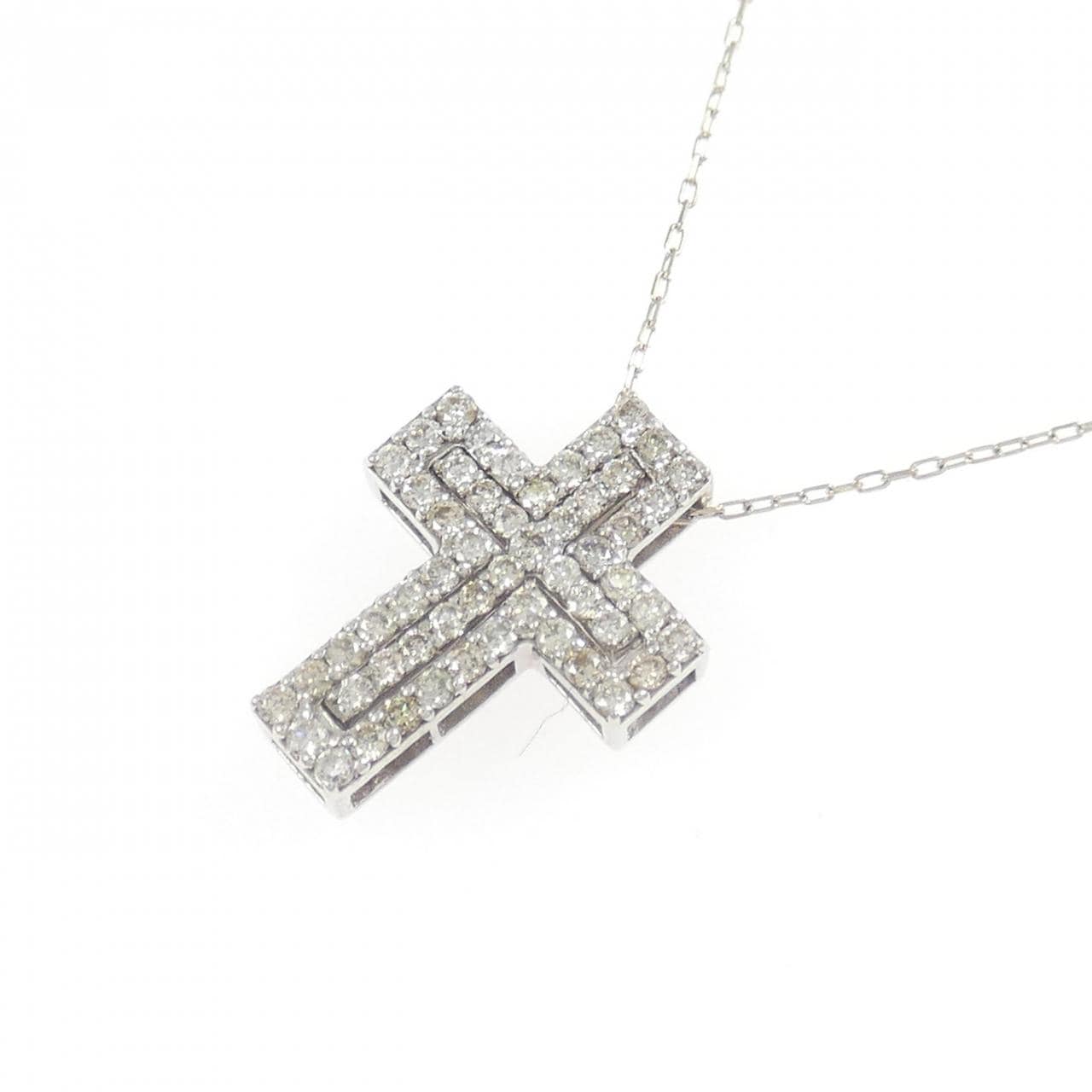 K18WG クロス ダイヤモンド ネックレス 0.30CT