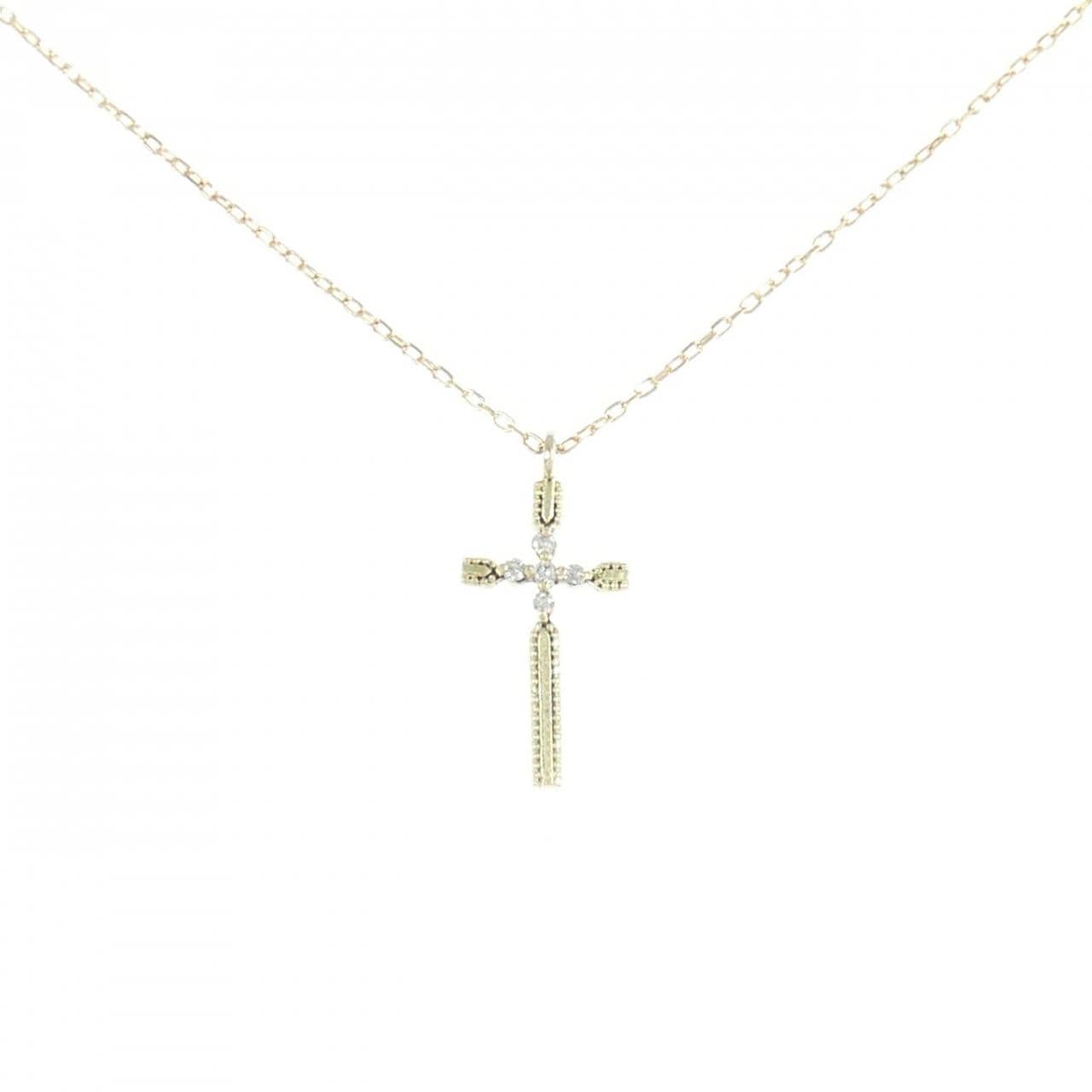 K10YG クロス ダイヤモンド ネックレス 0.02CT