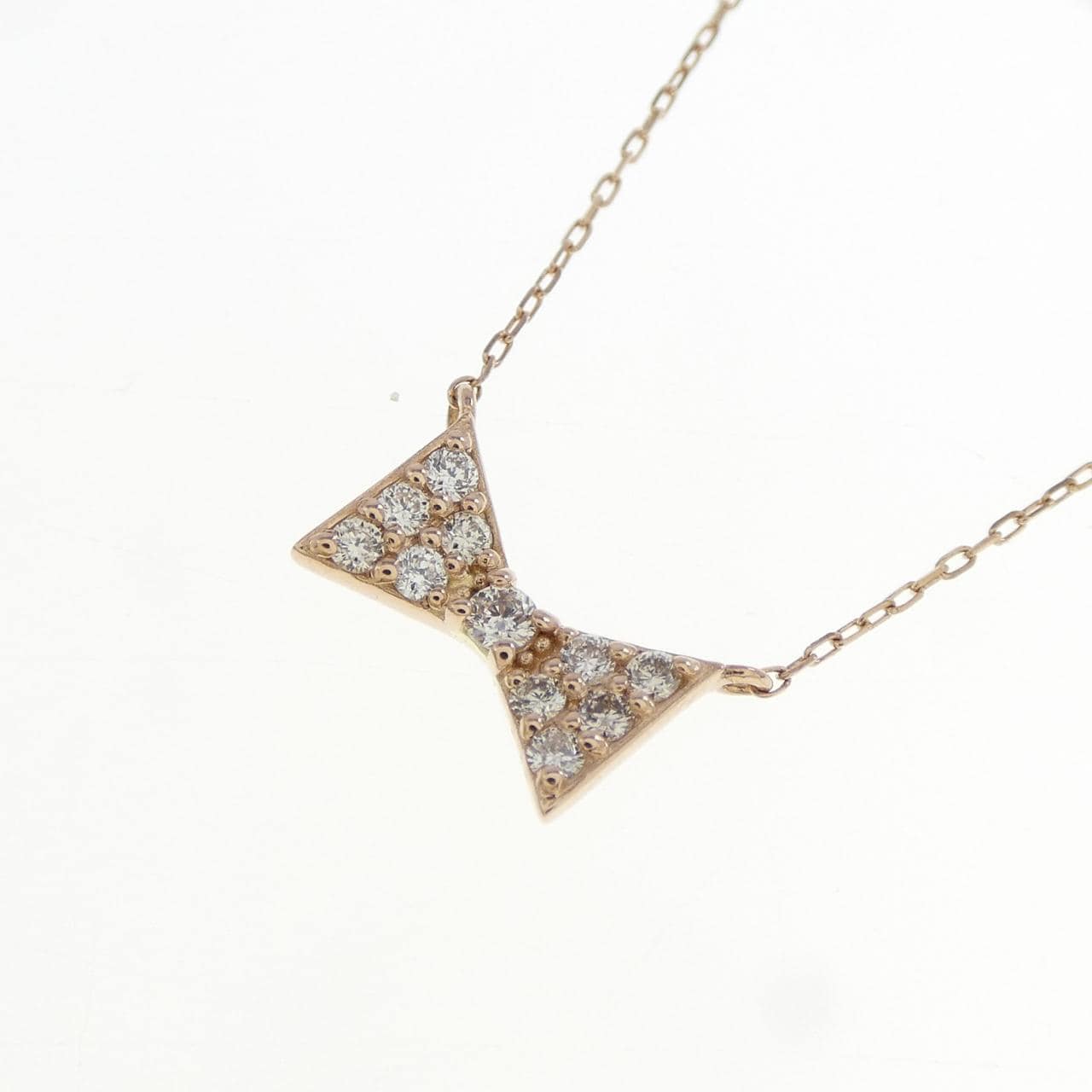 K18PG リボン ダイヤモンド ネックレス 0.10CT