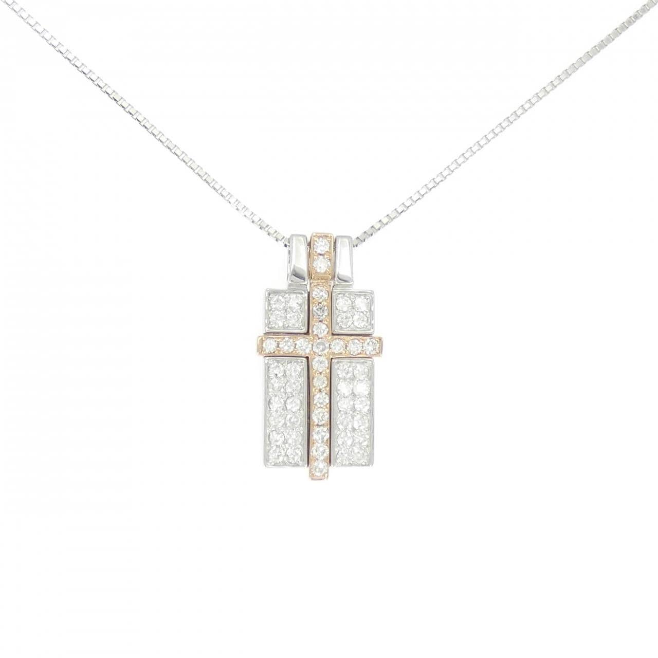 K18WG/K18PG クロス ダイヤモンド ネックレス 1.01CT