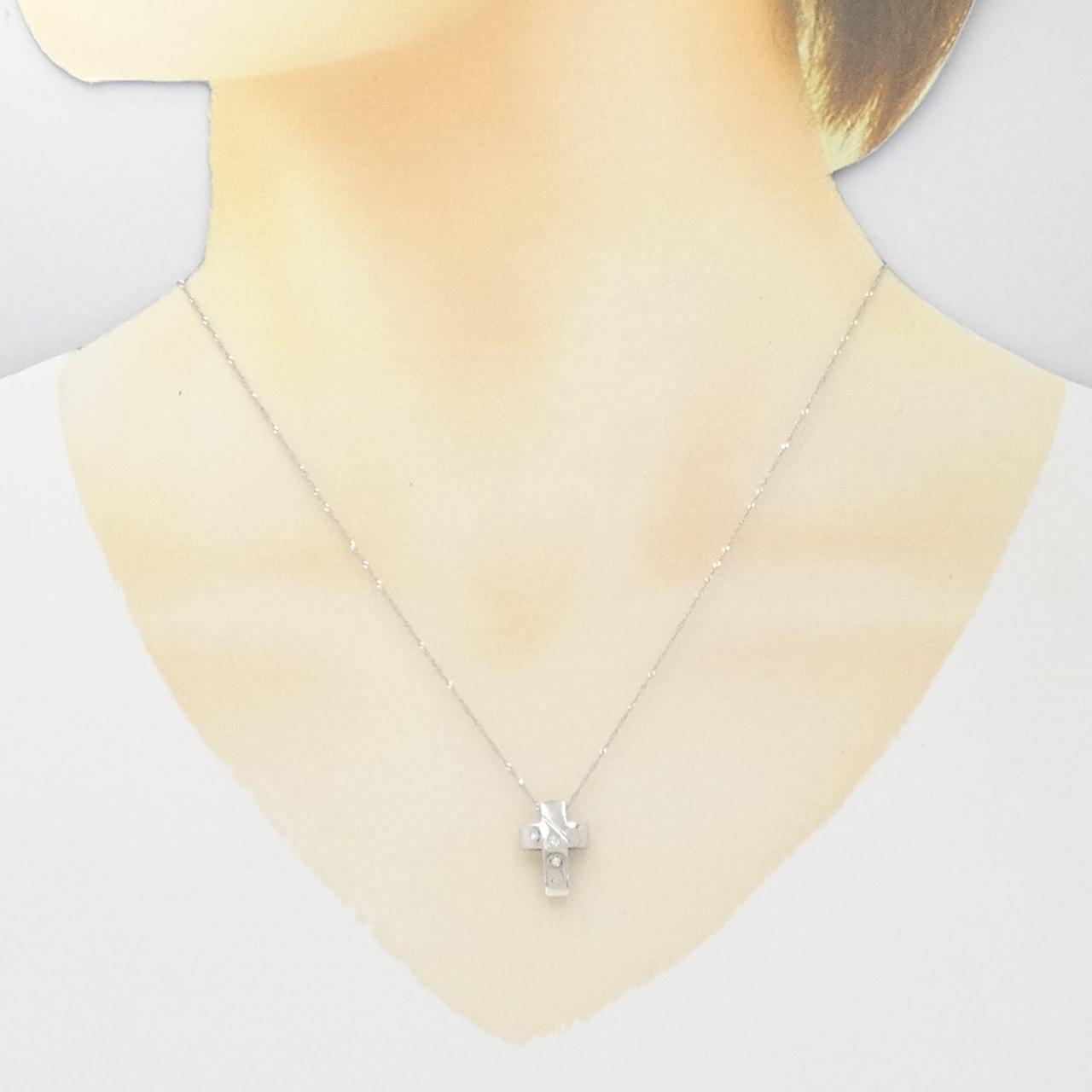 K18WG クロス ダイヤモンド ネックレス 0.05CT