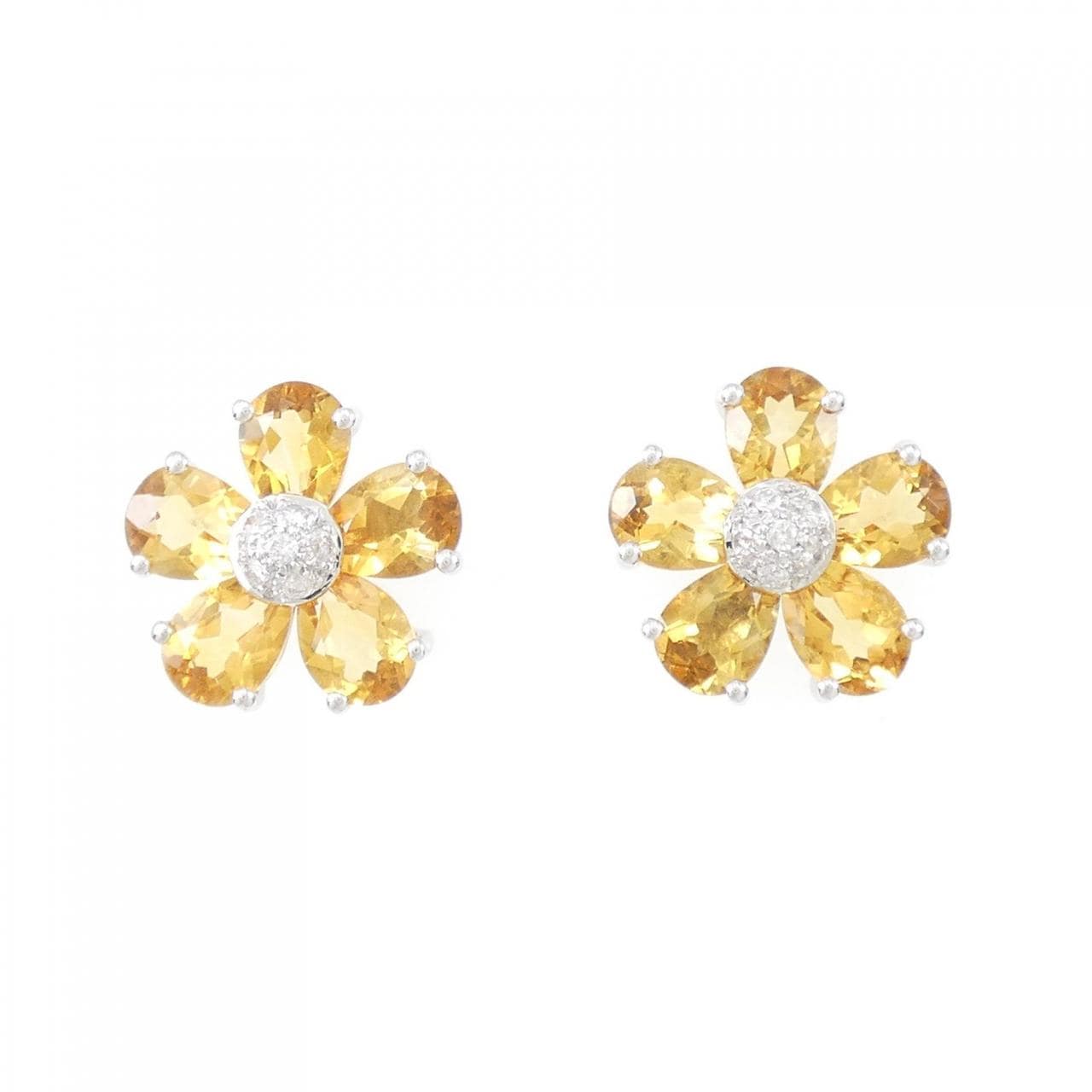 K18WG flower citrine earrings 6.14CT