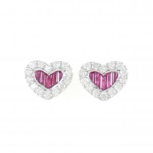 K18WG ハート ルビー ピアス 1.20CT