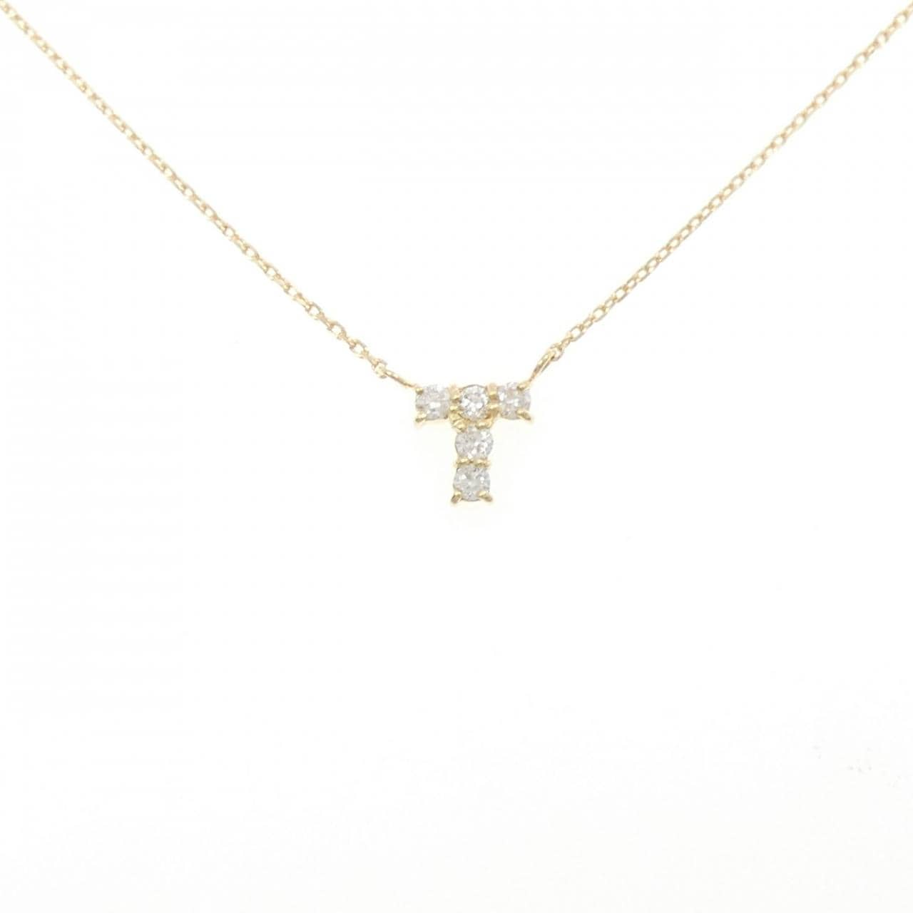 K18YG イニシャルT ダイヤモンド ネックレス 0.16CT