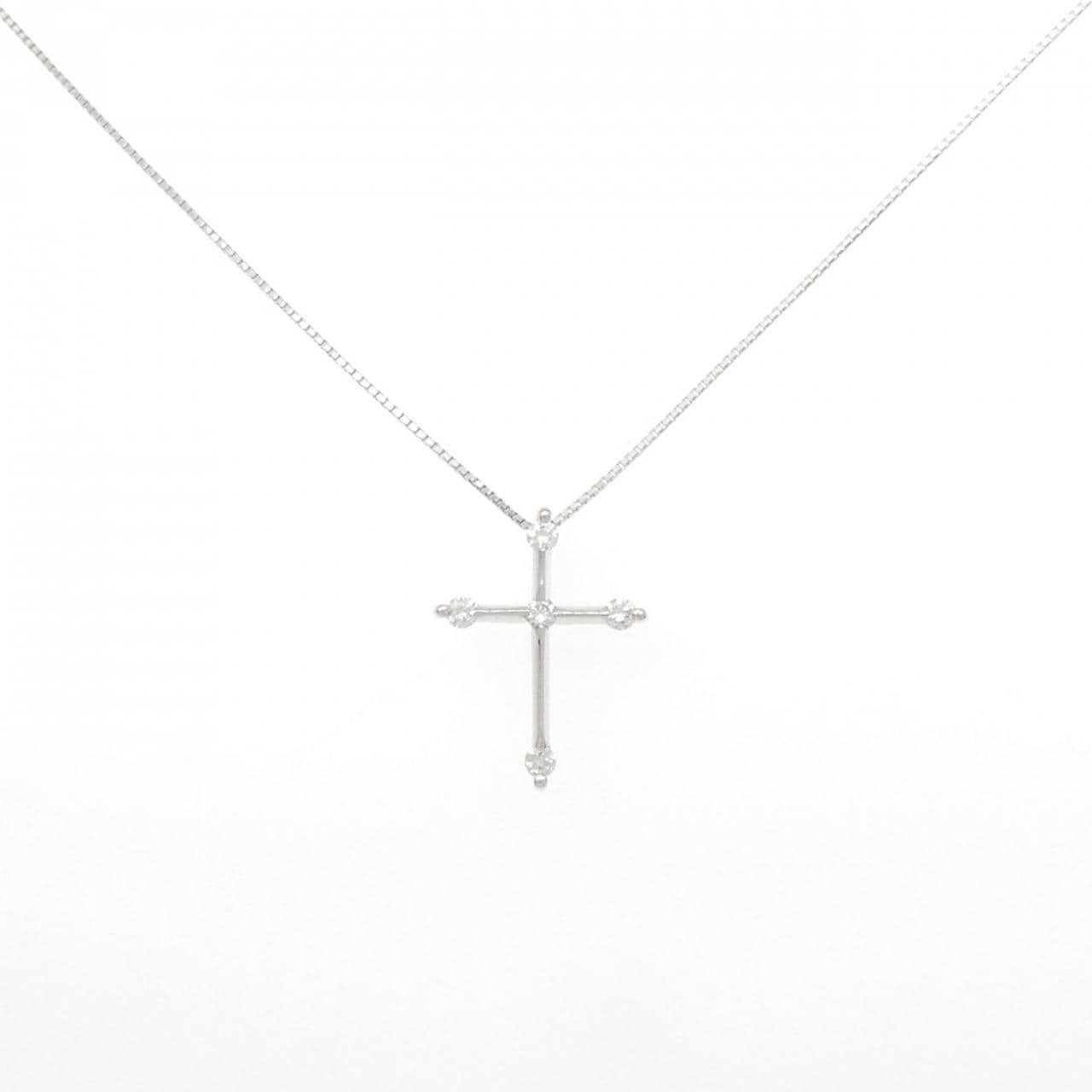 K18WG クロス ダイヤモンド ネックレス 0.21CT