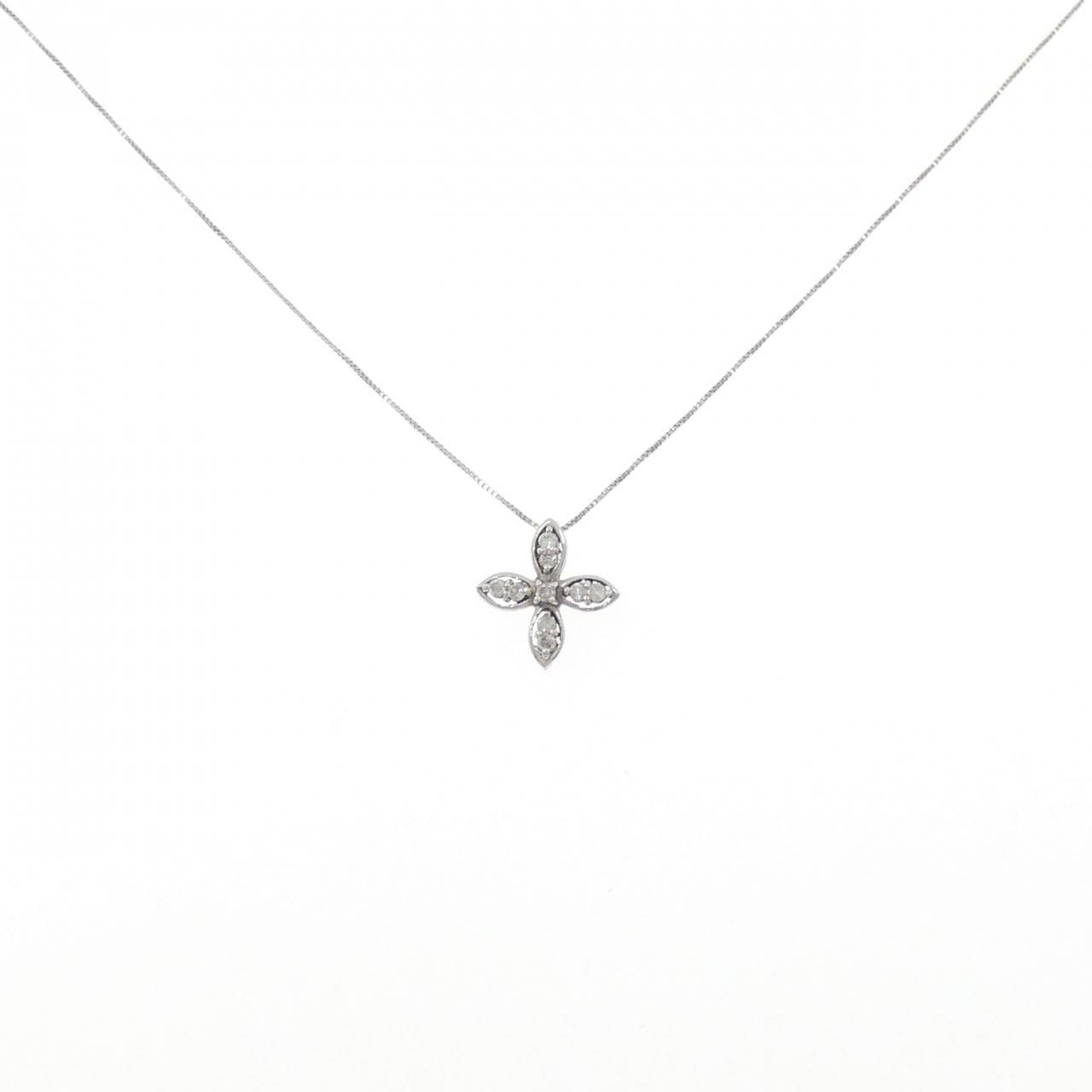 K18WG/750WG フラワー ダイヤモンド ネックレス 0.10CT