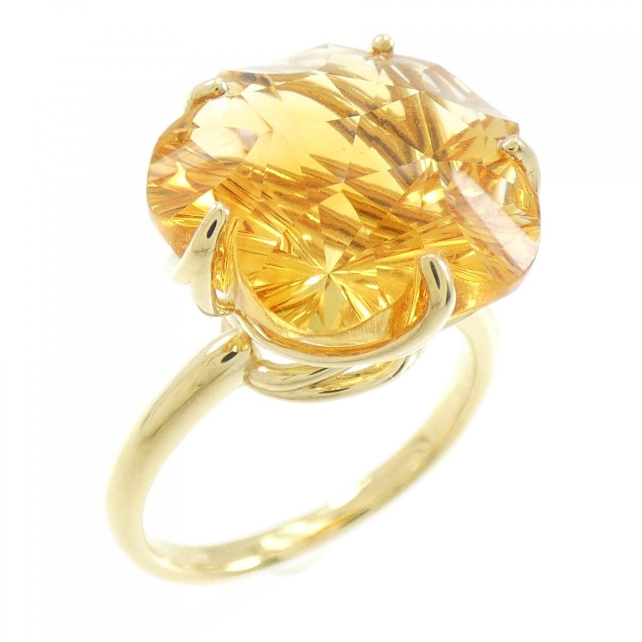 K18YG フラワー シトリン リング 8.51CT