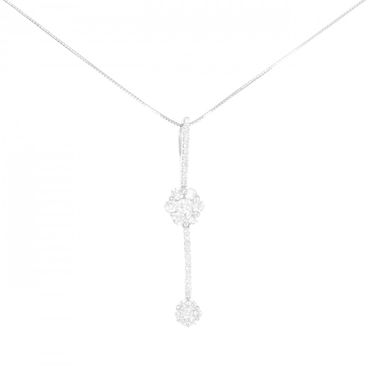 K18WG 2WAY フラワー ダイヤモンド ネックレス 0.75CT