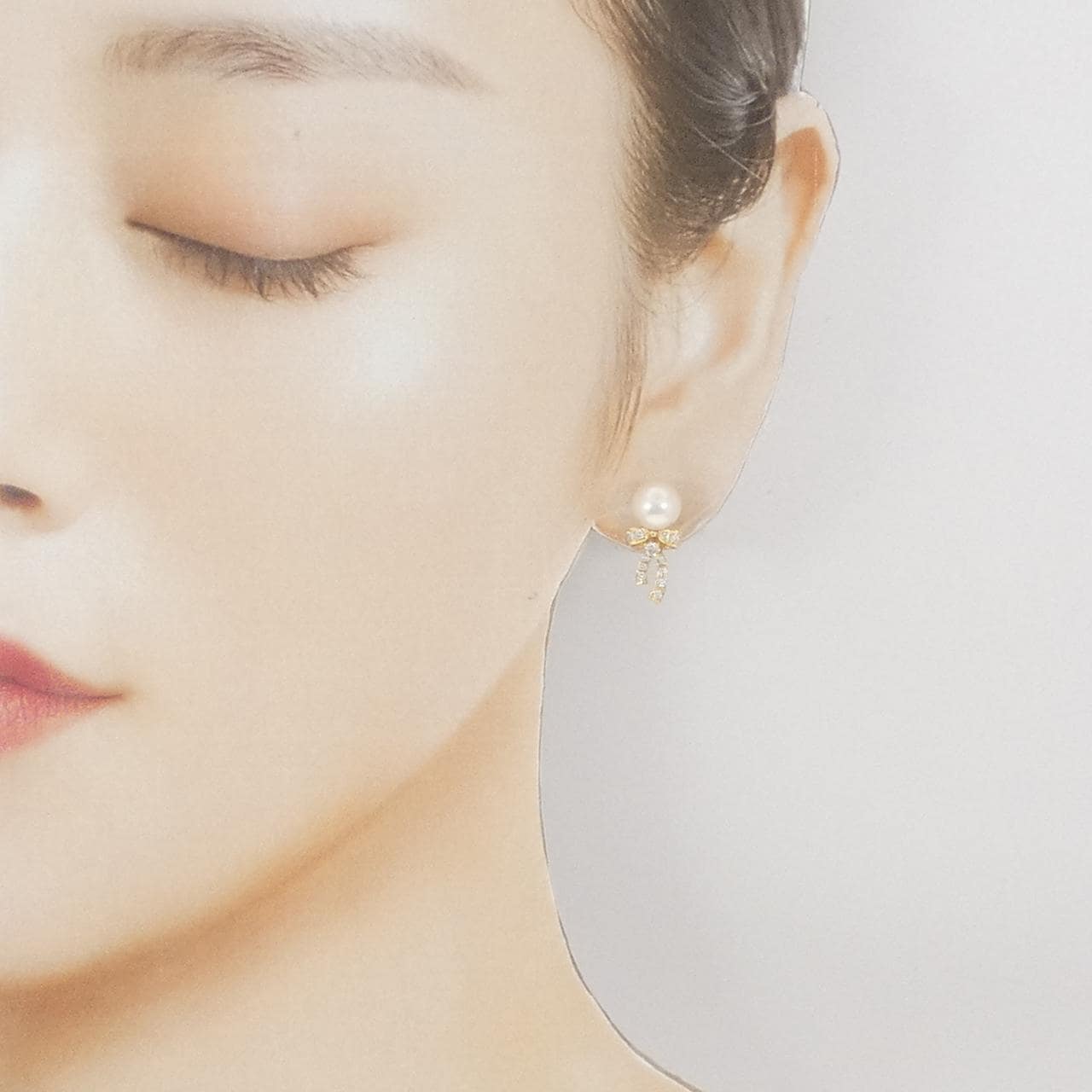 K18YG リボン アコヤパール ピアス 7.2mm