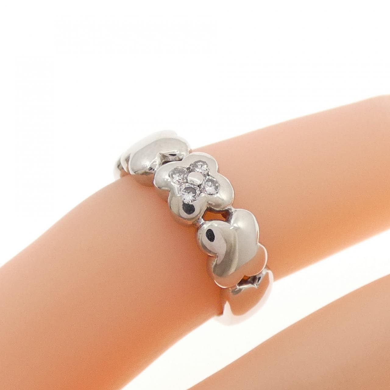 PT900 フラワー ダイヤモンド ピンキー リング 0.07CT