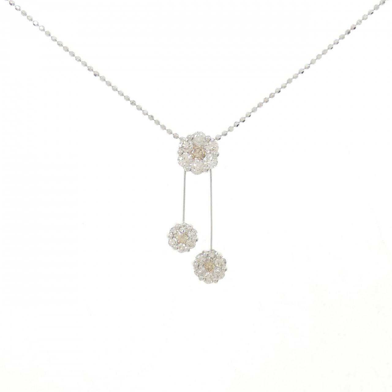 K18WG Flower Diamond Necklace 1.08CT