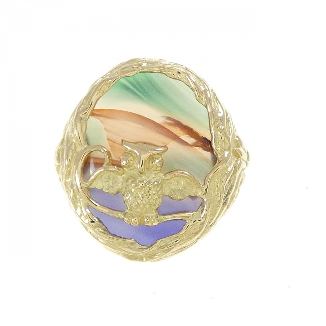 K18YG メノウ フクロウ リング