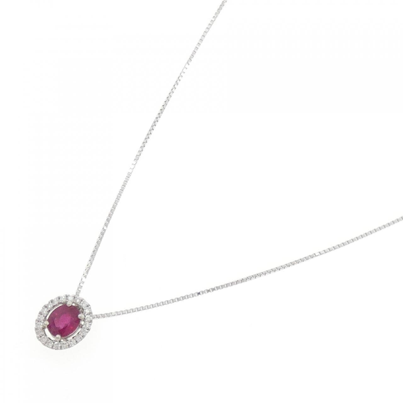 PT900/K18WG ルビー ネックレス 0.65CT