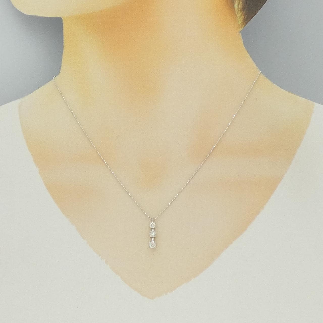 K18WG スリーストーン ダイヤモンド ネックレス 0.50CT