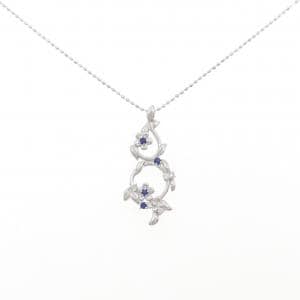 K18WG フラワー サファイヤ ネックレス 0.07CT