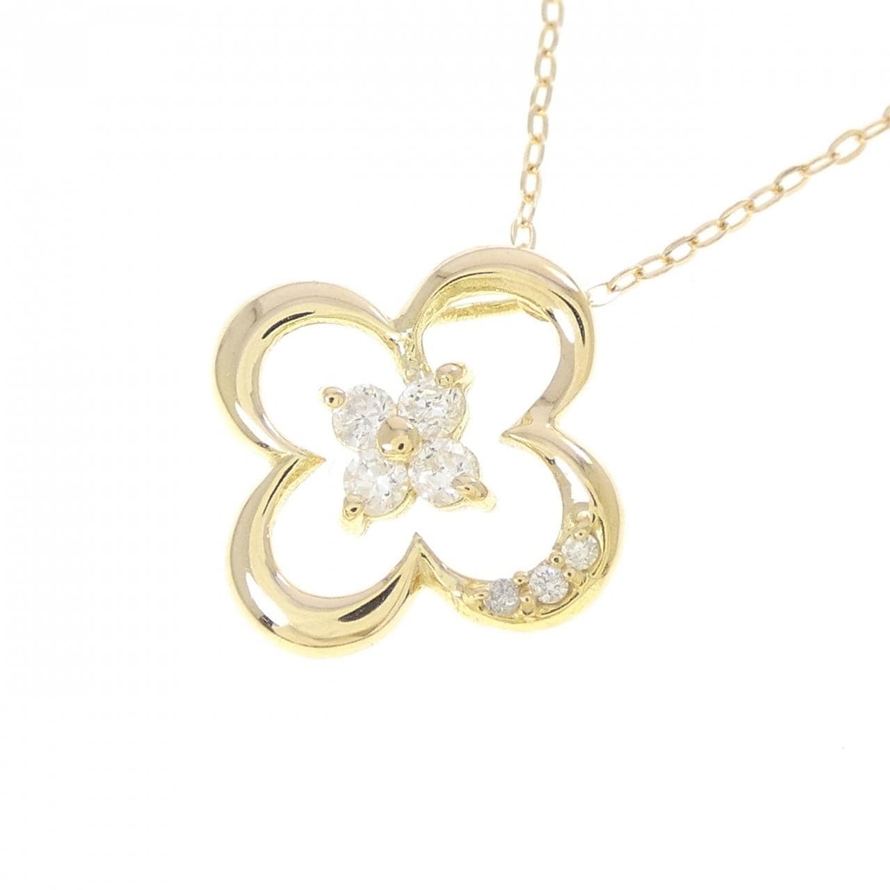 K18YG フラワー ダイヤモンド ネックレス 0.10CT