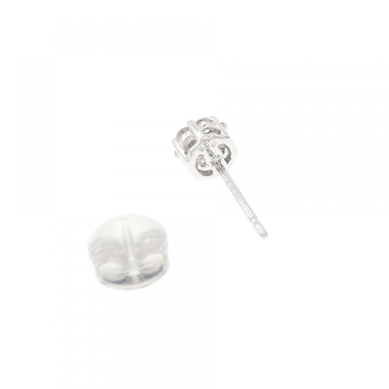 K18WG フラワー ダイヤモンド ピアス 0.15CT 片耳
