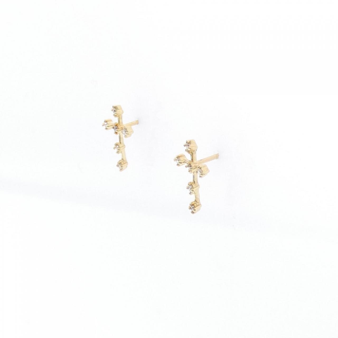 [BRAND NEW] K18YG cross Diamond earrings 0.10CT