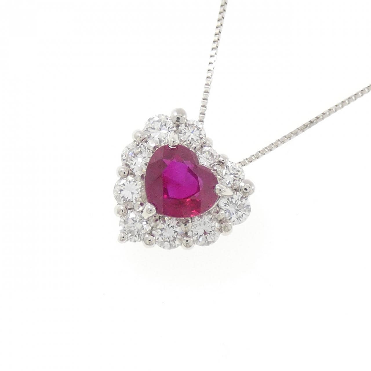 PT900/PT850 ハート ルビー ネックレス 1.005CT