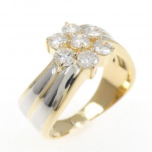 K18YG/PT フラワー ダイヤモンド リング 0.59CT
