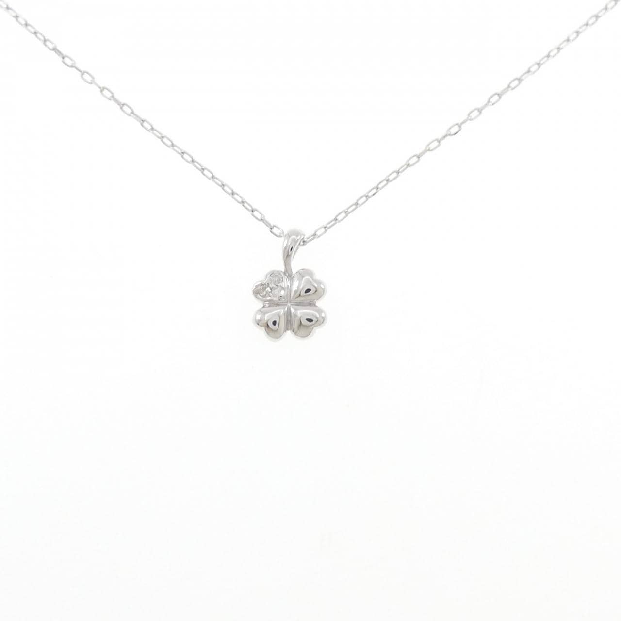 K18WG クローバー ダイヤモンド ネックレス 0.02CT