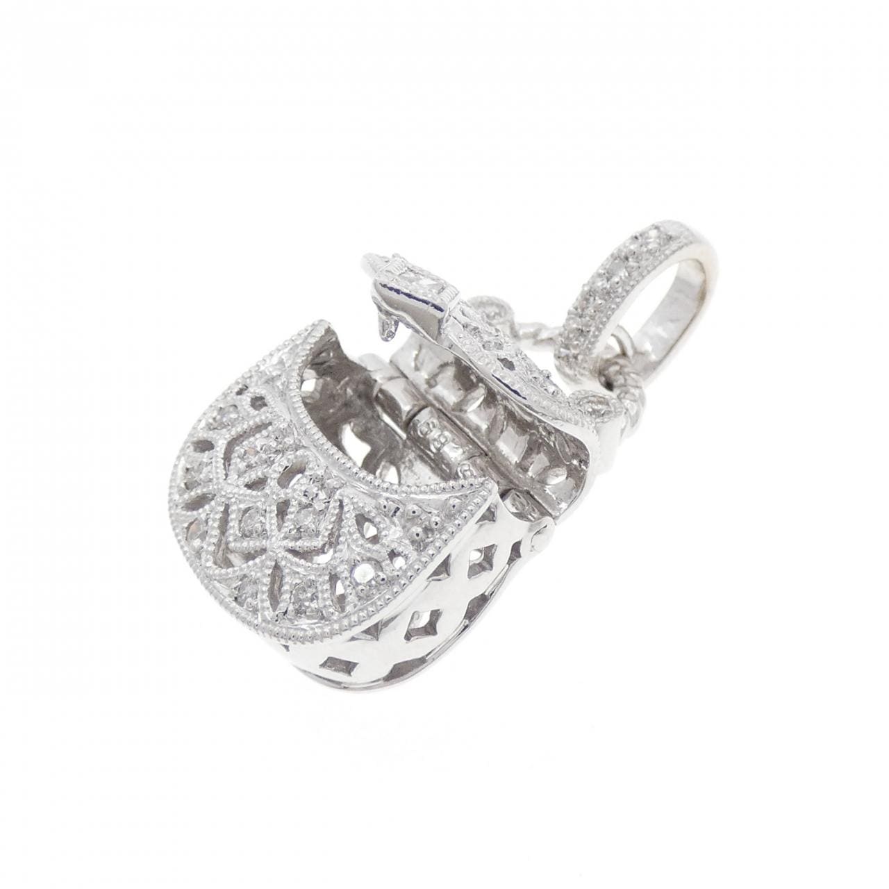 K18WG バッグ ダイヤモンド ペンダント 0.21CT