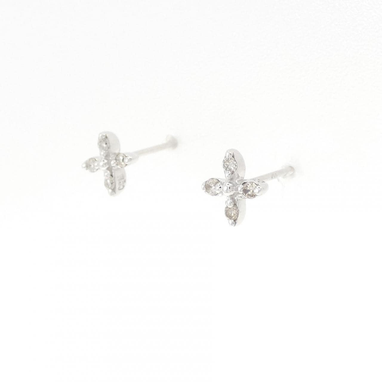 K10WG フラワー ダイヤモンド ピアス 0.10CT