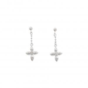 K14WG クロス ダイヤモンド ピアス 0.04CT