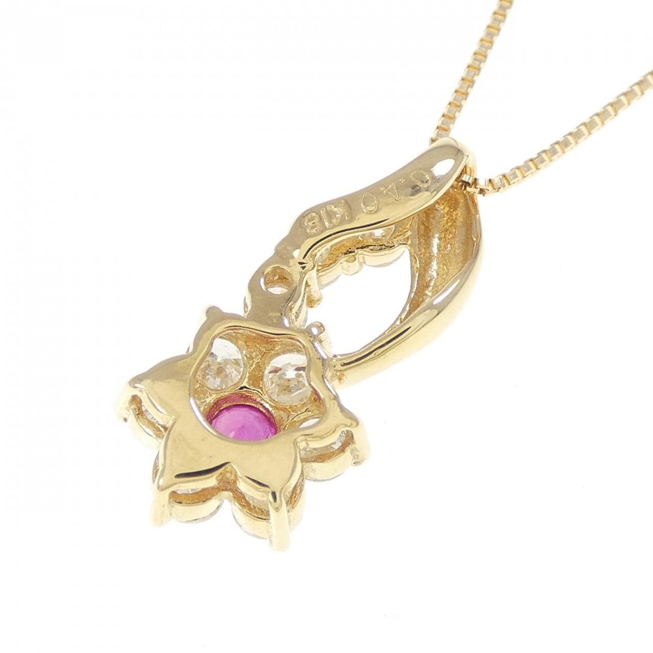 K18YG フラワー ルビー ネックレス