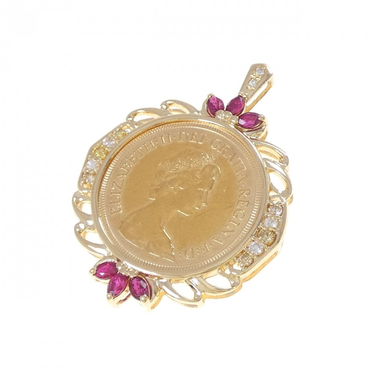 K18YG(枠) ルビー コイン ペンダント 0.73CT