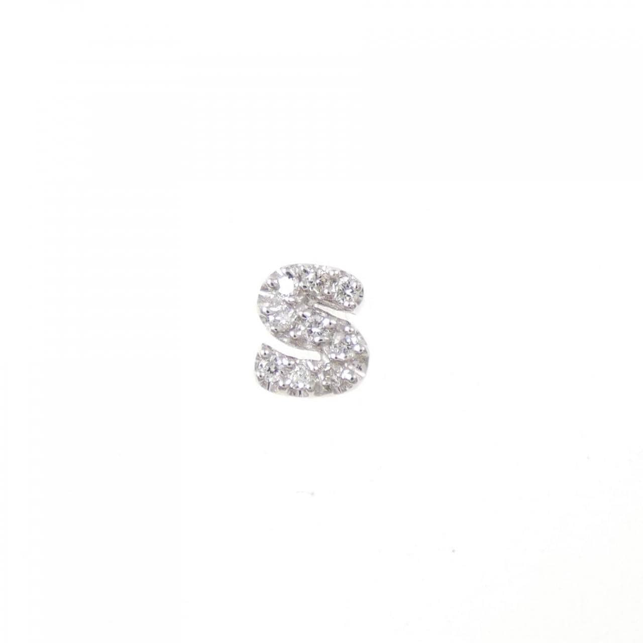 K18WG イニシャルS ダイヤモンド ピアス 0.04CT 片耳