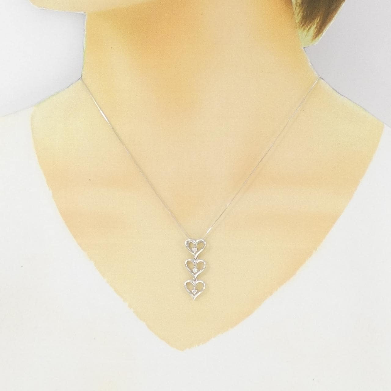 K18WG heart Diamond necklace 0.10CT