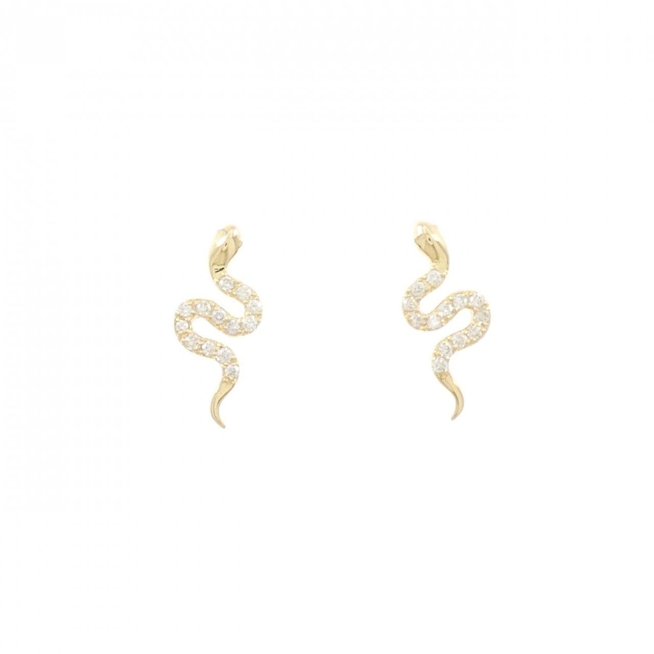 【新品】K18YG スネーク ダイヤモンド ピアス 0.12CT