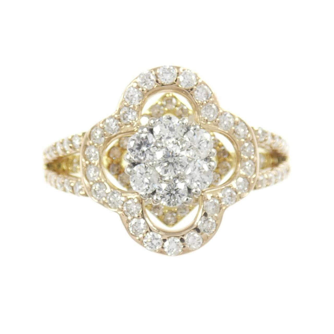 K18YG/PT900/K18PG フラワー ダイヤモンド リング 0.81CT