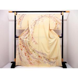 単衣　訪問着　友禅金彩加工　刺繍入り