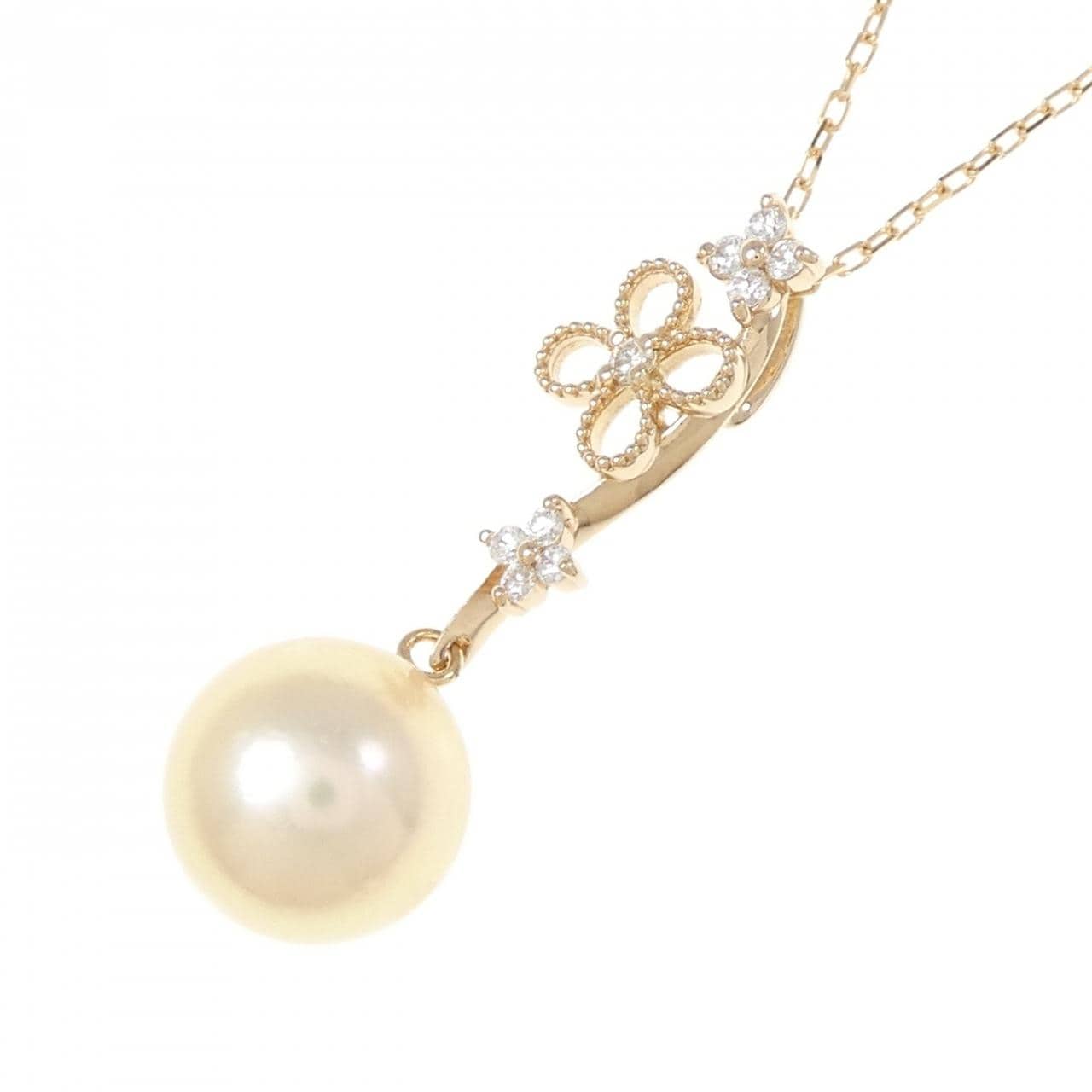 K18PG フラワー アコヤパール ネックレス 9.5mm