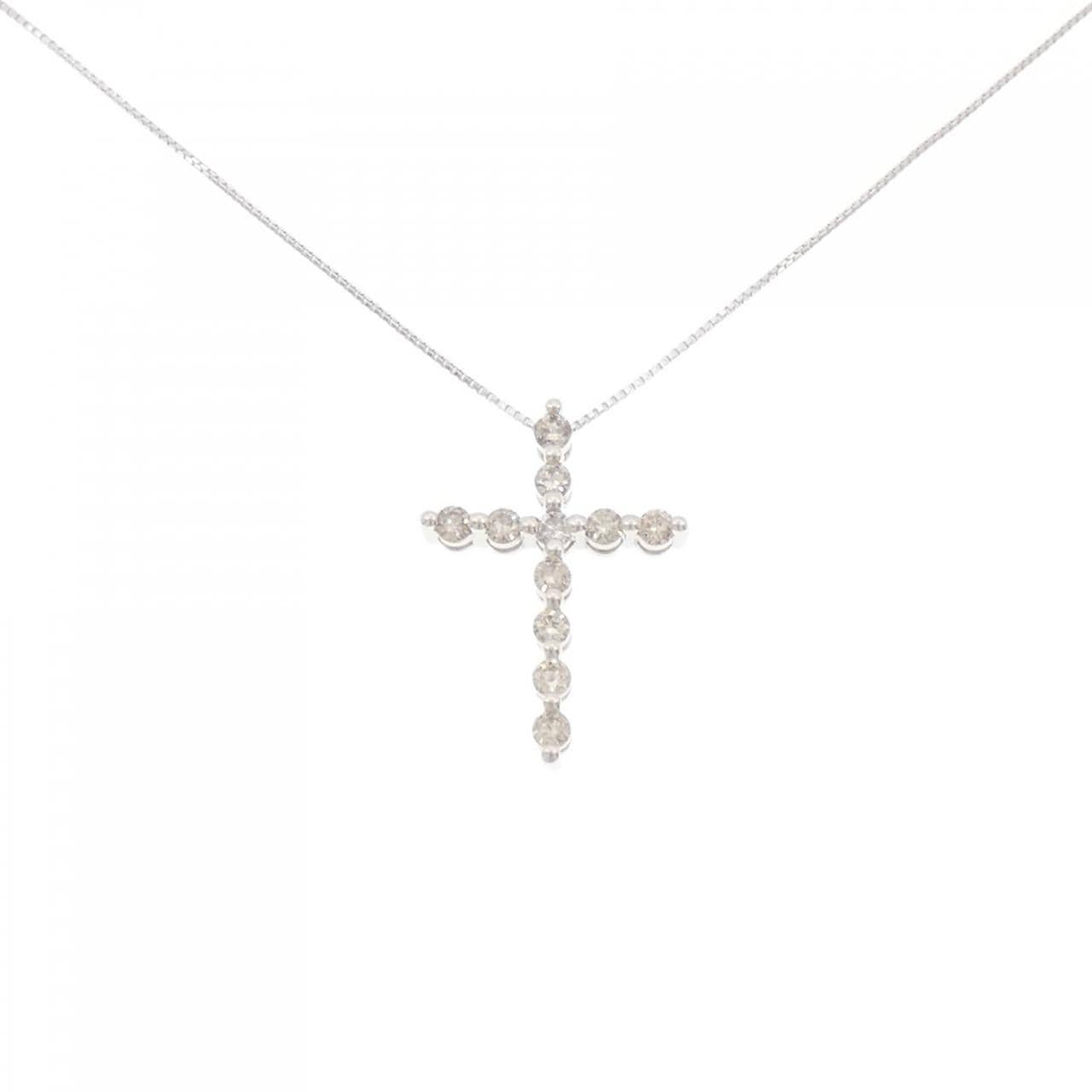K18WG クロス ダイヤモンド ネックレス 1.01CT