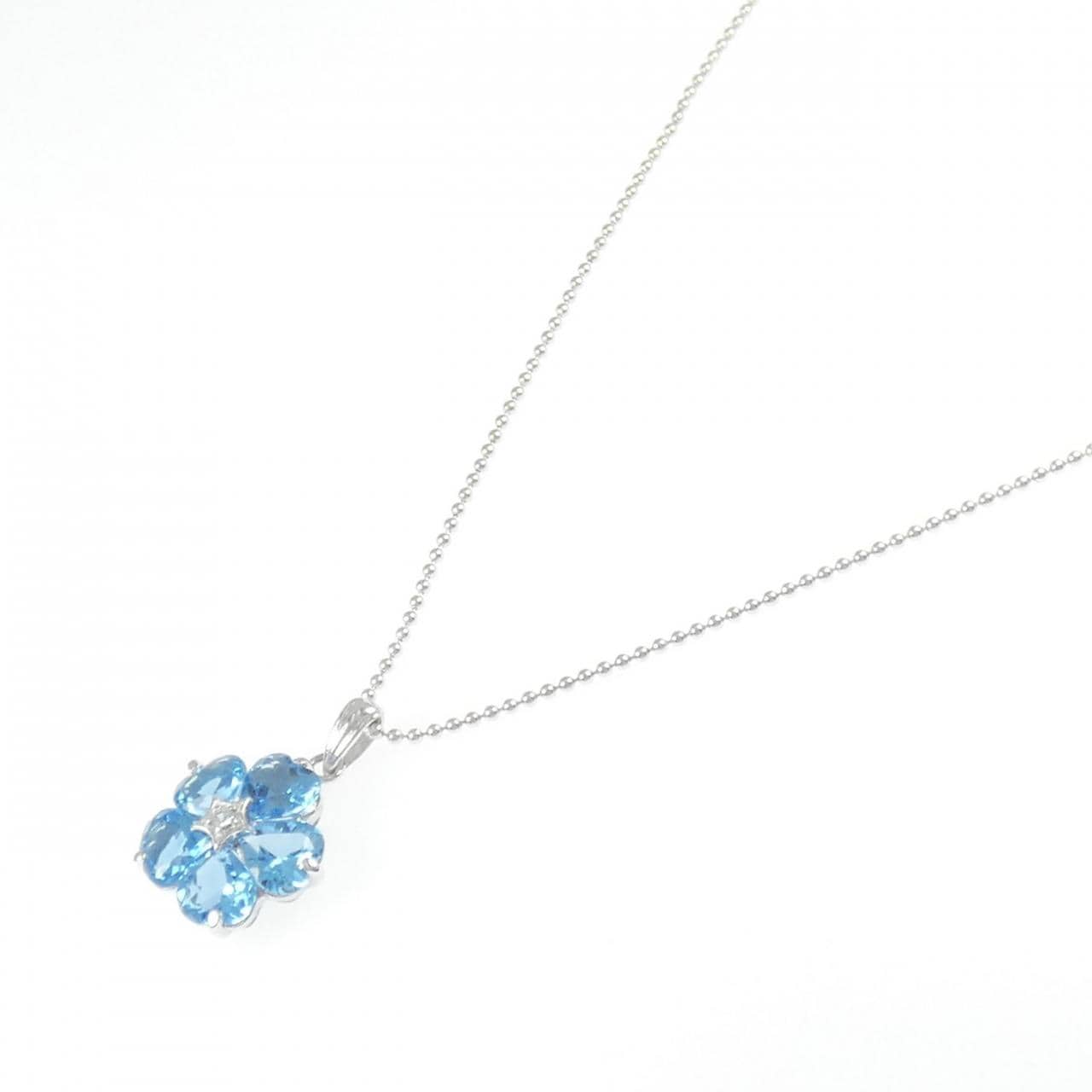 K14WG フラワー ブルートパーズ ネックレス