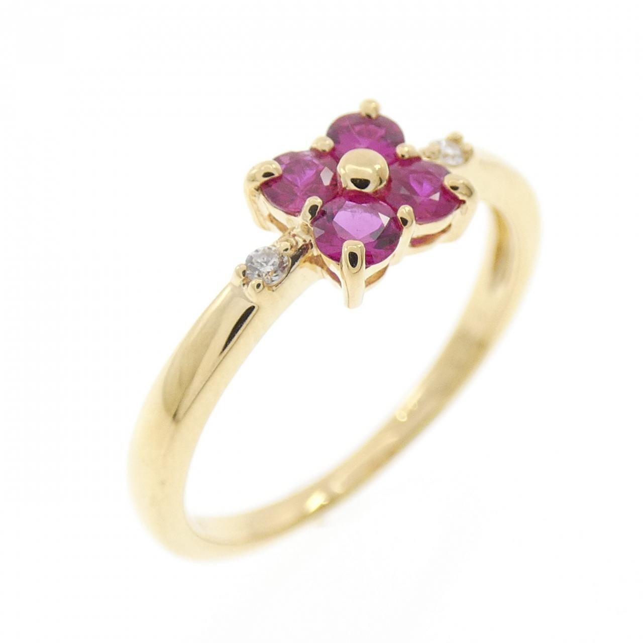 K18YG フラワー ルビー リング